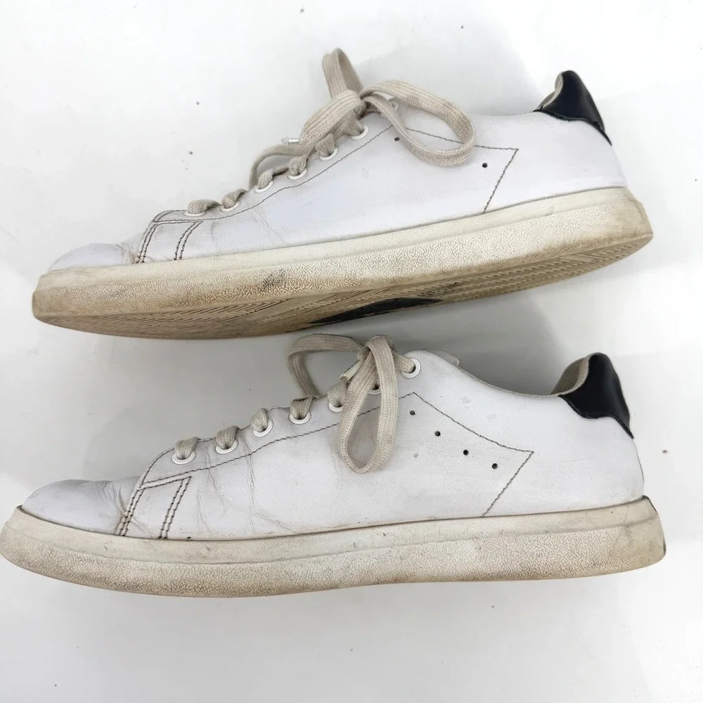 Tory Burch Howell Court Sneakers White Leather Navy Logo Low Top Womens Shoes‎ 9